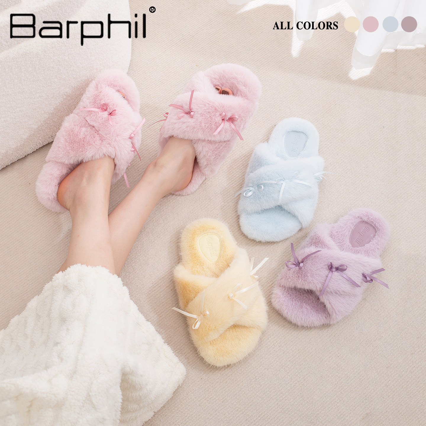 Barphil拖鞋女士2026新款秋冬季室内家居防滑舒适软底毛毛高级感