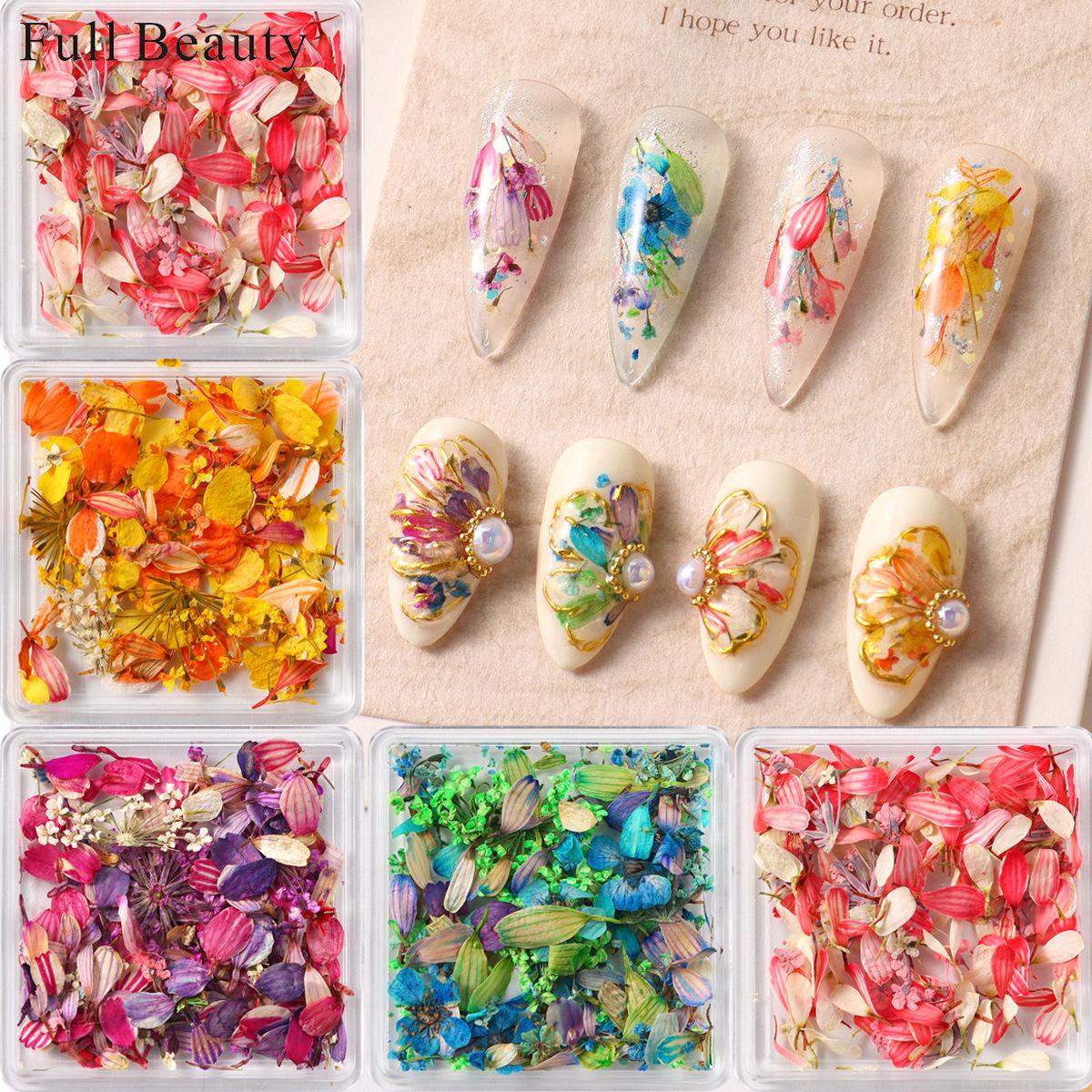 莫奈花园彩色混装干花美甲饰品