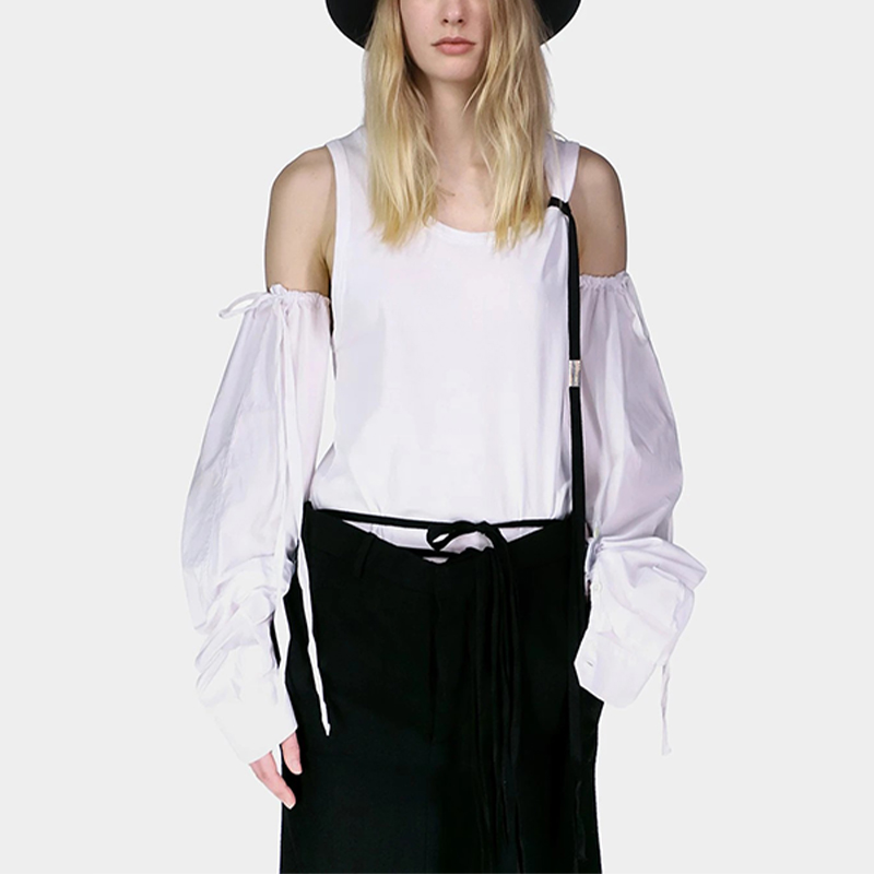 ann demeulemeester 女款白色纯棉绸缎罗纹纹样长款宽松背心
