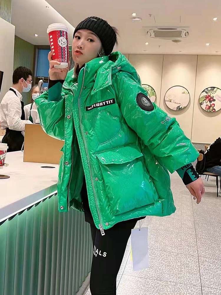 连帽水珠星空加厚免洗白鸭绒外套