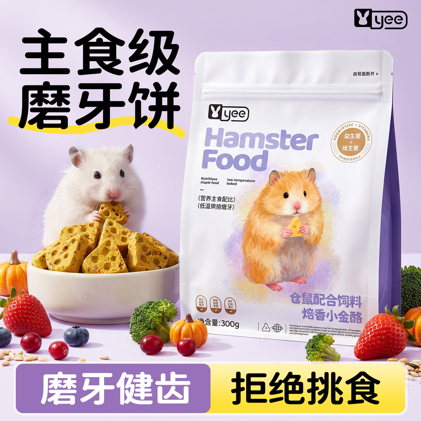 yee仓鼠磨牙零食饼干主食级营养金丝熊侏儒专用低温烘焙长肉粮食