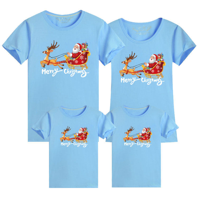 부모-자식 반팔 티셔츠 3 4인 가족 사슴이 그린 수레 크리스마스 활동 수업 교복 엄마-아들 엄마-딸 티셔츠