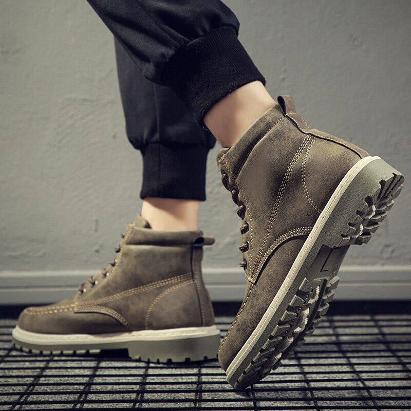 babiboy马丁靴2021秋新款加绒保暖男靴高帮潮流靴子亮面款潮靴英