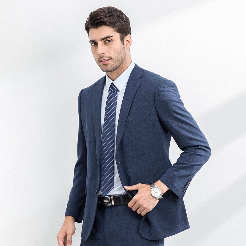 浪登秋季中年男士商务西装正装后开叉休闲职业结婚礼服西服套装兰