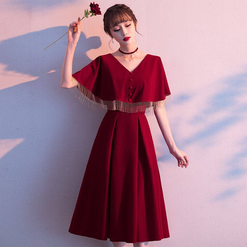 丽佰昕红色敬酒服新娘2021新款气质显瘦v领订婚结婚晚礼服裙女小高性价比高么？