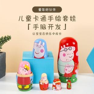 俄套娃六层木制工艺品全小孩儿童玩具卡通