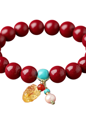 天然朱砂手链女款原矿紫金砂本命年女士手串送亲友礼物蜜蜡貔貅