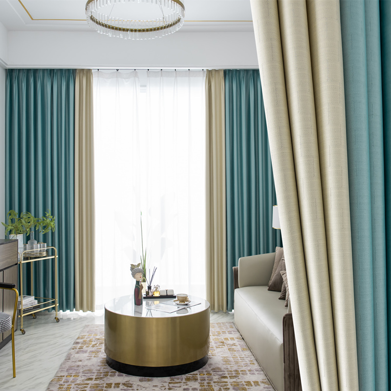 2022年新款遮光窗帘成品北欧简约现代拼接拼色客厅卧室轻奢落地窗