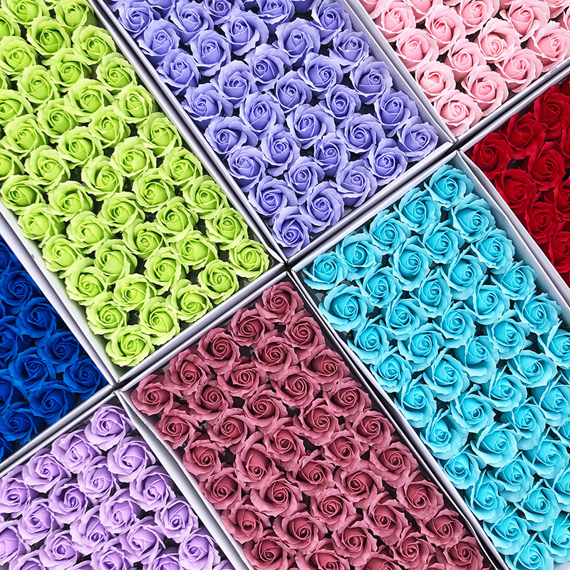 三八节3层卷边玫瑰香皂花头永生花三层肥皂花花束礼盒diy材料