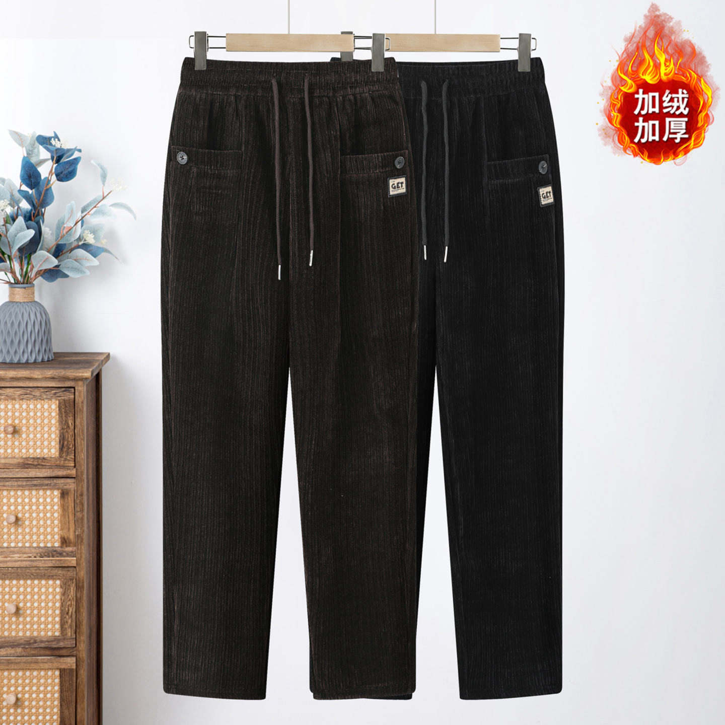 妈妈冬季灯芯绒裤子加绒加厚外穿