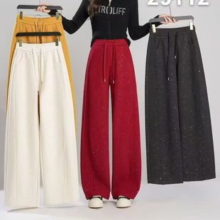 休闲今年流行 春秋直筒阔腿卫裤 2026新爆款 红色高腰垂感运动弯刀裤