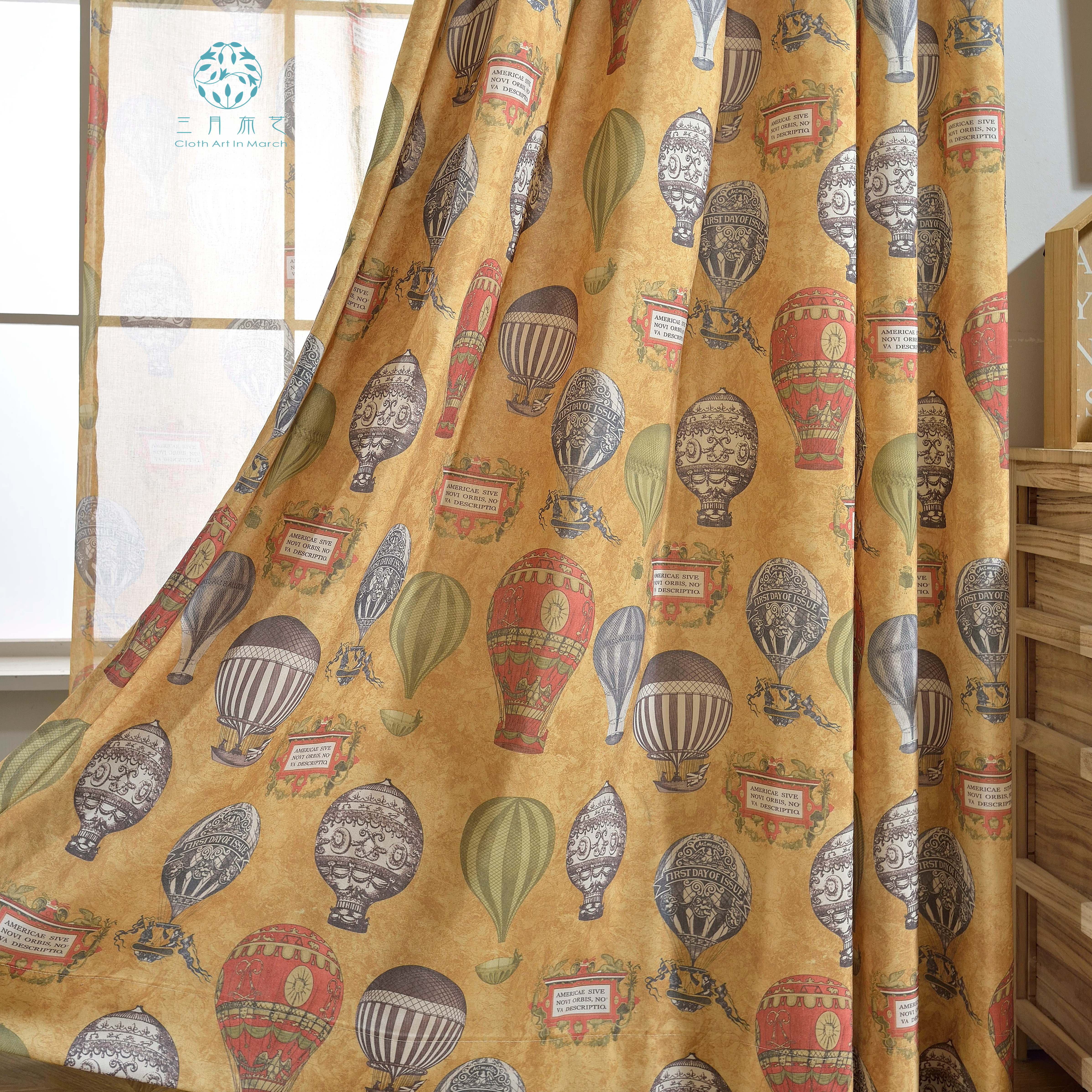 法式地中海风窗帘热气球棉麻半遮光美式宫廷风卧室书房阳台客厅帘