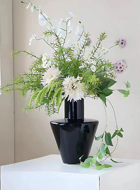 现代简约欧式奶油中古风设计感鲜花水培黑色玻璃花器桌面装饰摆件