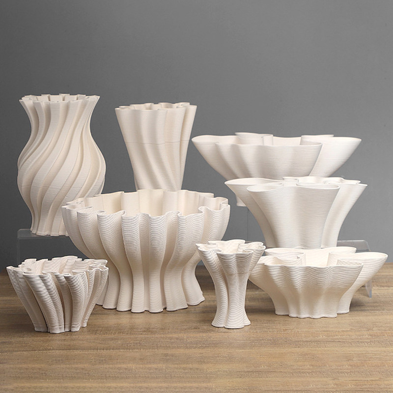 简约皱褶艺术感3D打印陶瓷花器