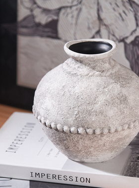 现代复古法式中古诧寂风粗陶罐陶瓷花器民宿客厅玄关桌面装饰摆件