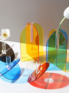 现代几何高颜值恒星彩色亚克力试管小花器客厅床头桌面装饰品摆件