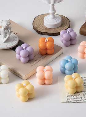 北欧现代简约韩版几何鸡蛋仔四圆球小魔方香薰蜡烛香氛装饰品摆件