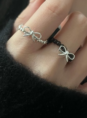 包邮蝴蝶结串珠戒指女精致甜酷风仿珍珠弹力绳指环个性网红食指戒