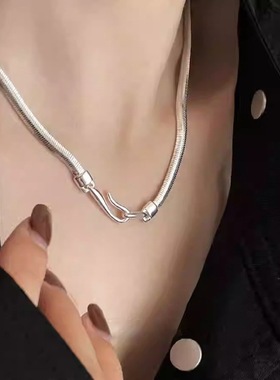 包邮超闪挂钩蛇骨项链女简约时尚个性百搭精致S925镀银锁骨链ins
