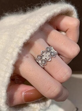 包邮精美复古戒指女宫廷风镂空宽版蕾丝花边重工精致轻奢开口食指