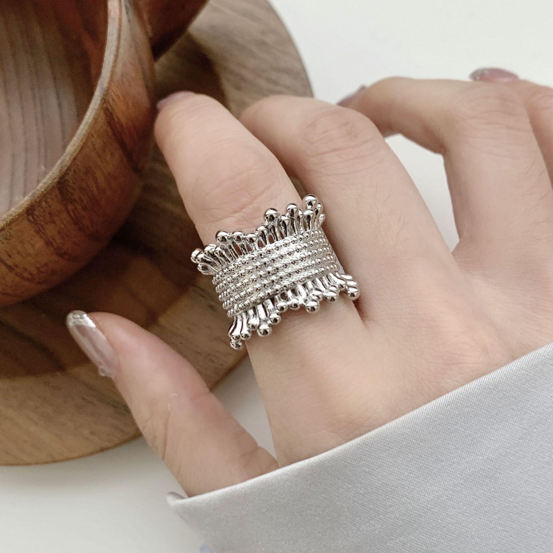 包邮个性编织不规则戒指女小众设计感冷淡风百搭开口指环嘻哈食指