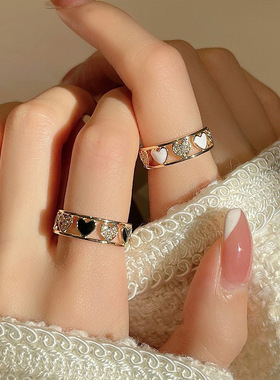 包邮气质甜美S925镀银爱心镂空戒指女时尚气质桃心开口指环ins食