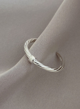 S925银饰品简约叠戴细圈方块戒指女麻花时尚个性创意开口指环食指
