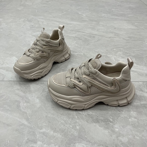 真皮女鞋2023秋款ins潮松糕老爹鞋厚底增高休闲鞋轻便舒适跑步鞋