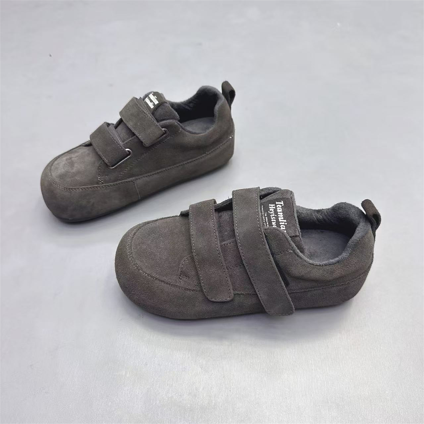 真皮女鞋复古魔术贴加绒德训鞋潮