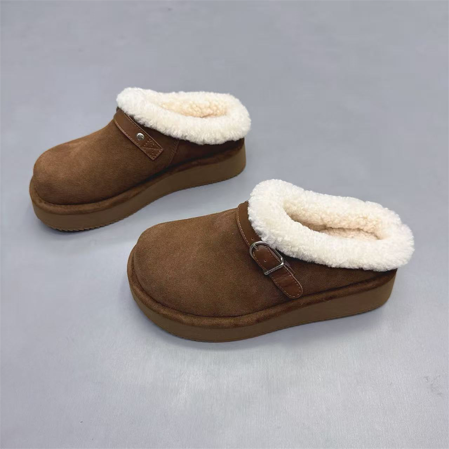 真皮女鞋法式厚底加绒保暖雪地靴