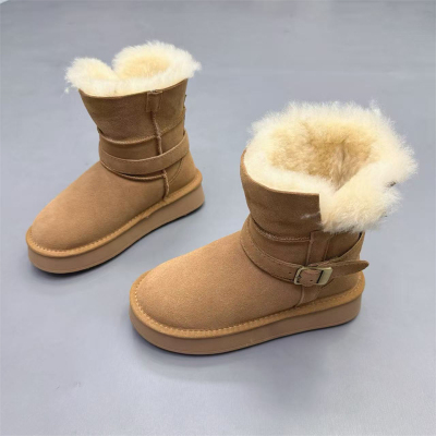 真皮女鞋皮毛一体加绒保暖雪地靴