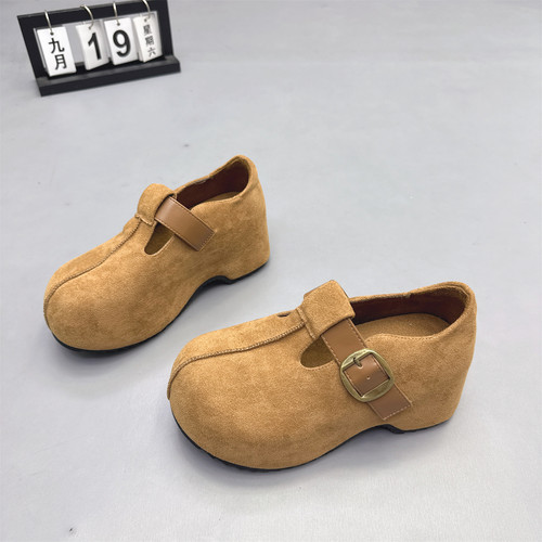 真皮女鞋法式厚底增高百搭勃肯鞋