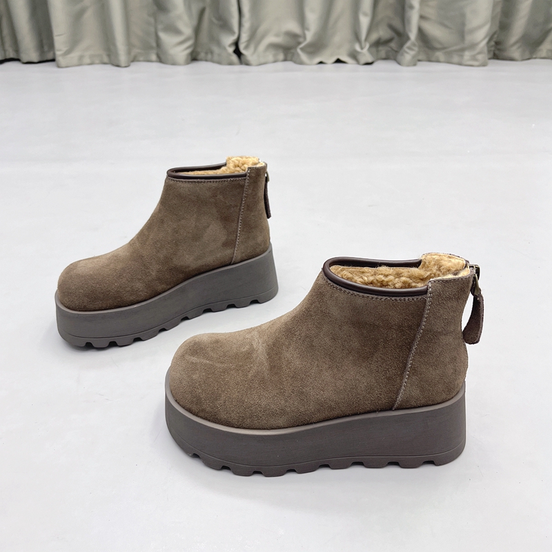 真皮羊毛雪地靴2025冬新款厚底增高6CM加绒短筒靴圆头保暖棉靴女