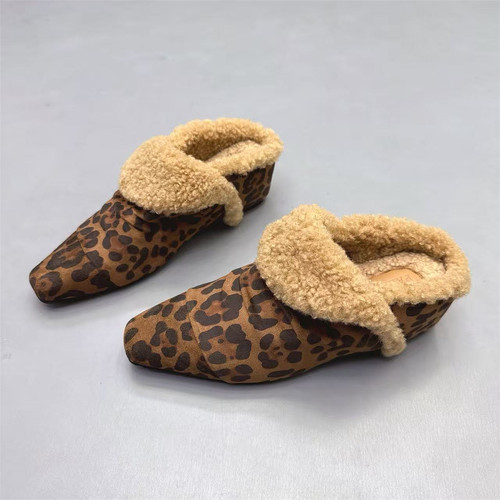 真皮女鞋法式厚底方头加绒勃肯鞋