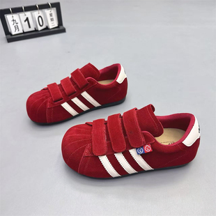 圆头魔术贴休闲鞋 真皮女鞋 2025秋新款 内增高3CM德训鞋 复古丑萌鞋