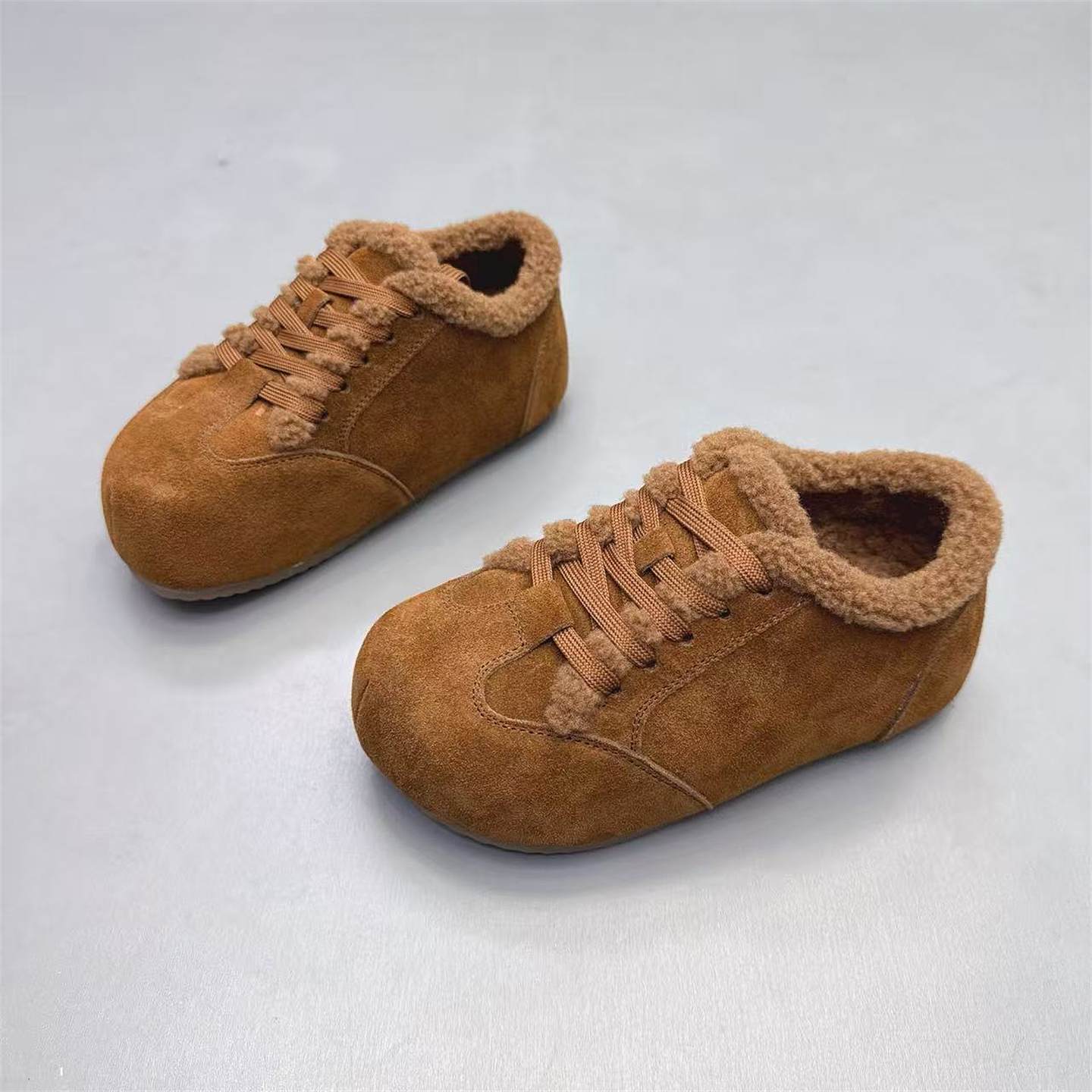 真皮女鞋韩版圆头加绒保暖德训鞋