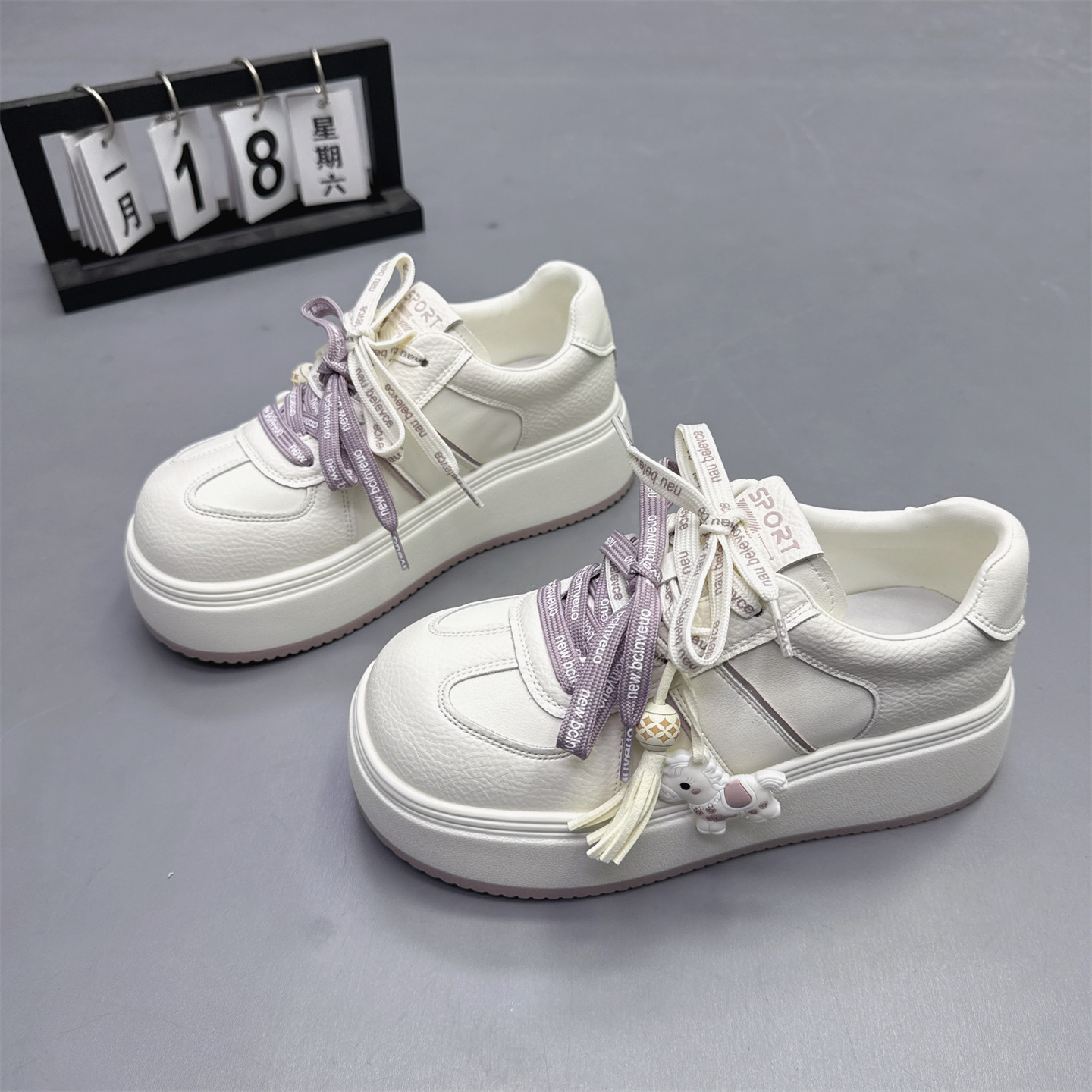 米新款~真皮女鞋韩版厚底增高小白鞋2026春新款双鞋带休闲女板鞋,女鞋,休闲板鞋,淘宝优惠券,粉丝福利购,淘宝优惠卷