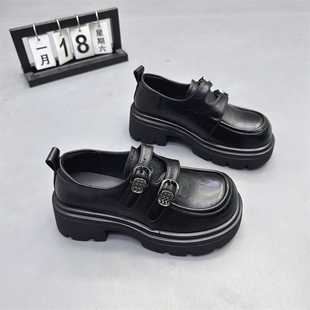 2026新款高级感真皮英伦小皮鞋厚底增高单鞋圆头丑萌鞋低帮休闲鞋