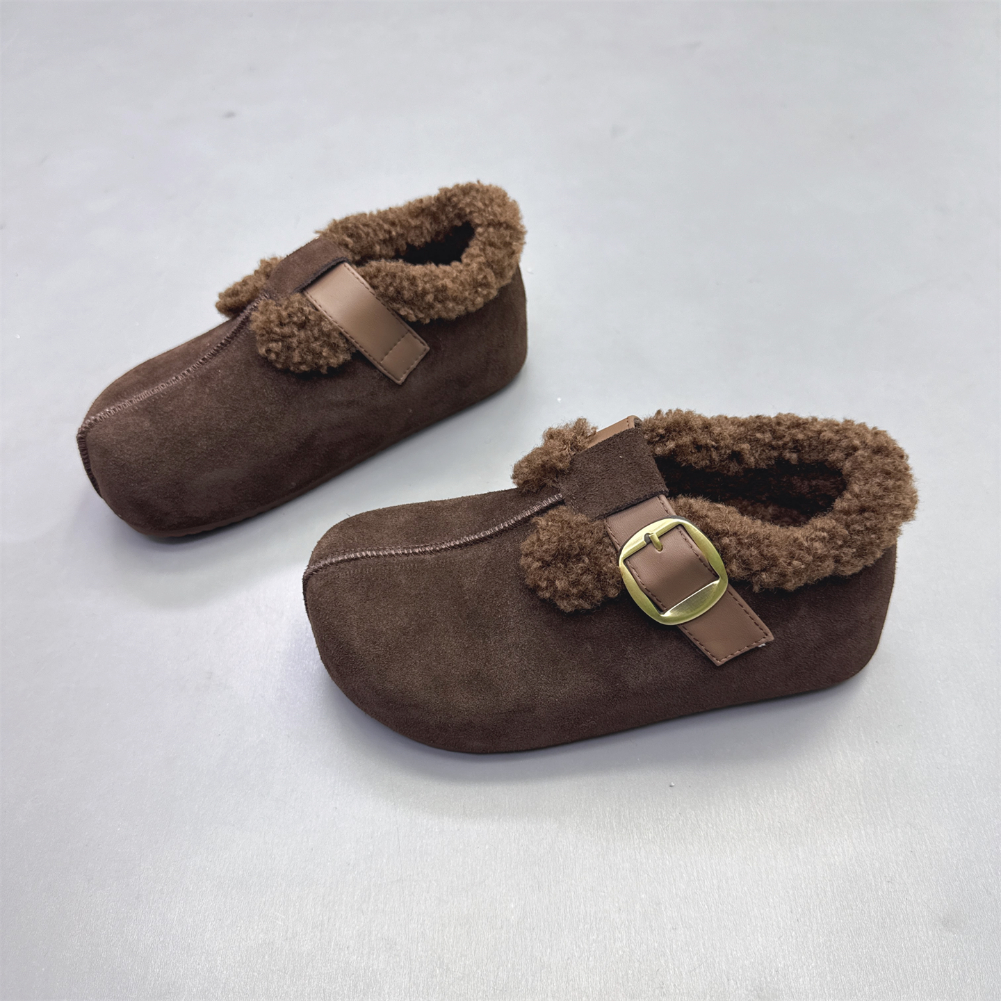 真皮女鞋内增高加绒毛毛勃肯鞋女