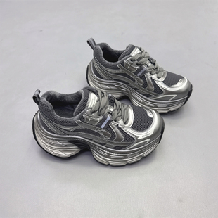 网纱系带运动休闲鞋 小个子厚底增高6CM老爹鞋 2025冬新款 真皮女鞋