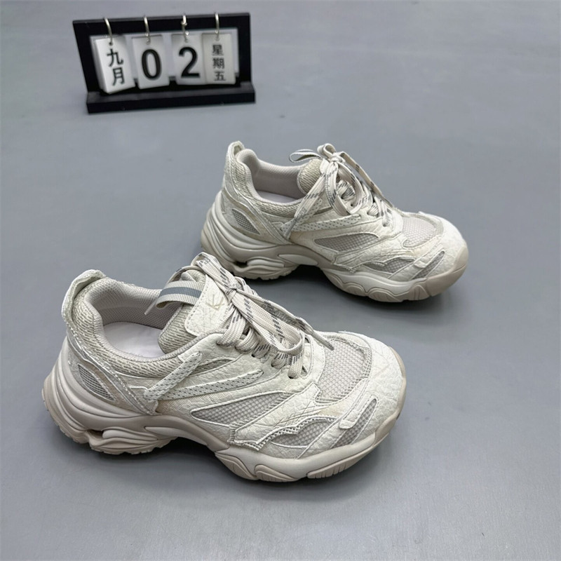 真皮女鞋厚底绑带黑骑士拼色老爹鞋2026秋新款圆头运动休闲跑步鞋