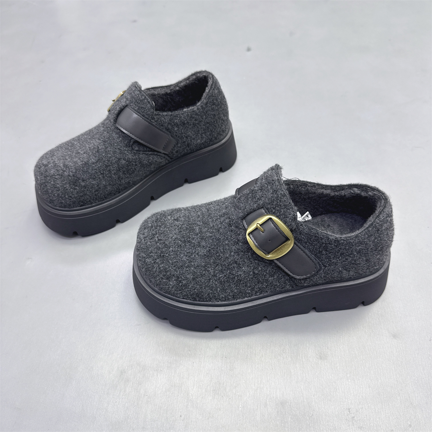 法式厚底加绒保暖毛呢勃肯鞋女鞋