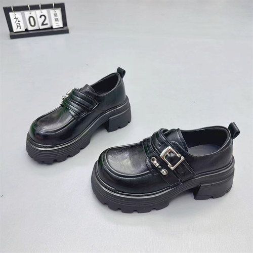 真皮女鞋粗跟增高松糕英伦小皮鞋