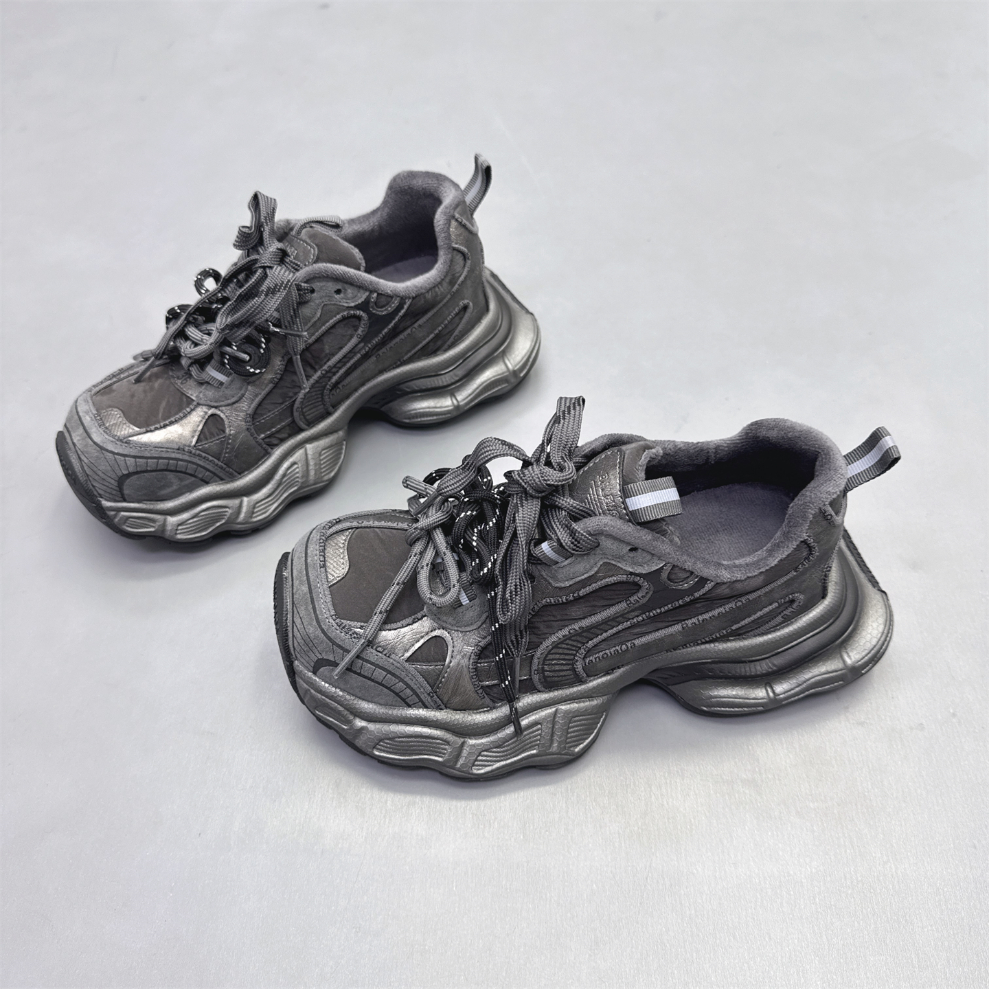 欧洲站厚底双鞋带加绒老爹鞋女鞋