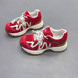 双鞋 休闲鞋 带卡皮巴啦老爹鞋 拼色小蛮腰阿甘鞋 2026春新款 真皮女鞋