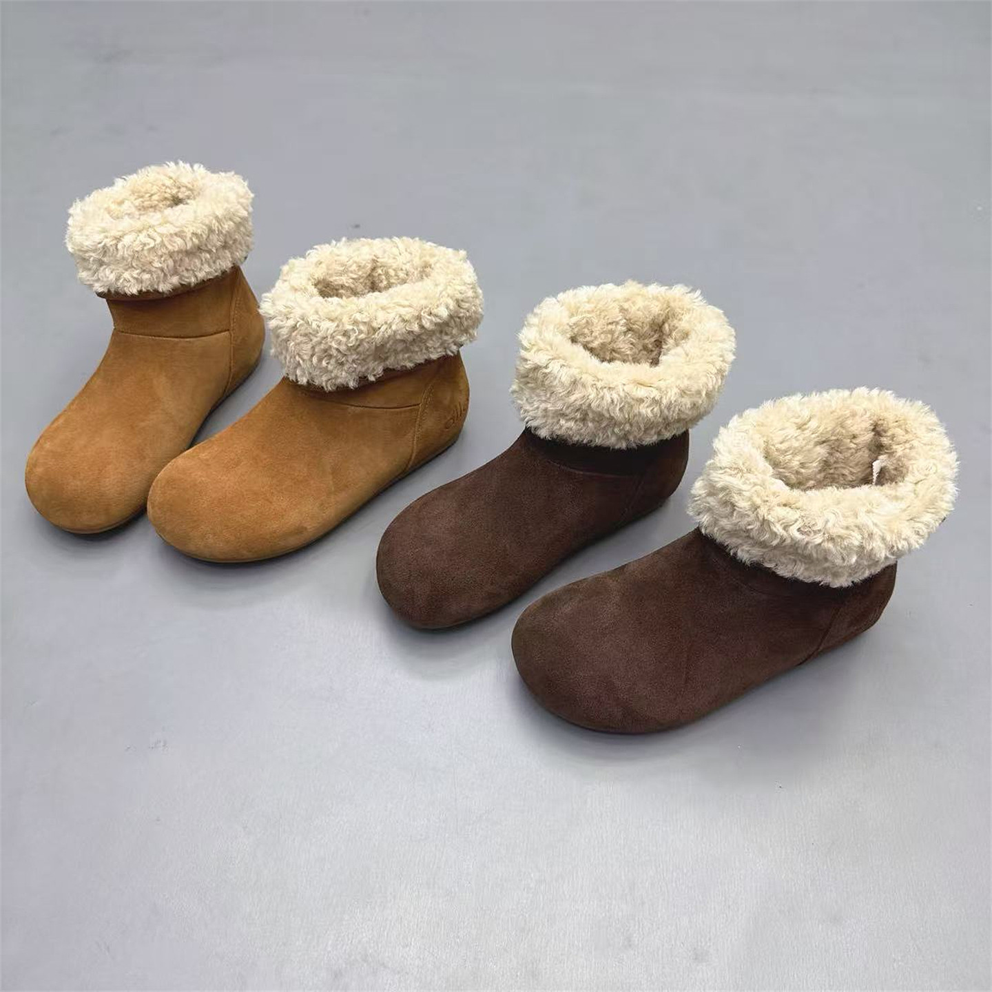 真皮女鞋韩版圆头加绒雪地靴2025冬新款复古磨砂皮套筒保暖短筒靴