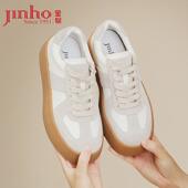 女2025春季 新款 ins复古厚底百搭牛皮系带时尚 金猴德训鞋 休闲板鞋