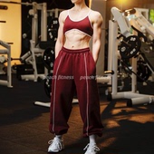 阔腿束脚重磅毛圈运动裤 显瘦跑步训练直筒卫裤 女新款 TEVEO健身裤