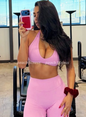 Oneractive运动健身文胸女挂脖深V瑜伽服带胸垫磨毛弹力美背bra