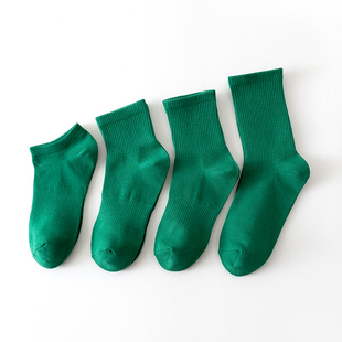 墨绿船袜男女纯棉吸汗防臭夏季 中筒袜情侣学生运动短袜长筒袜跑步